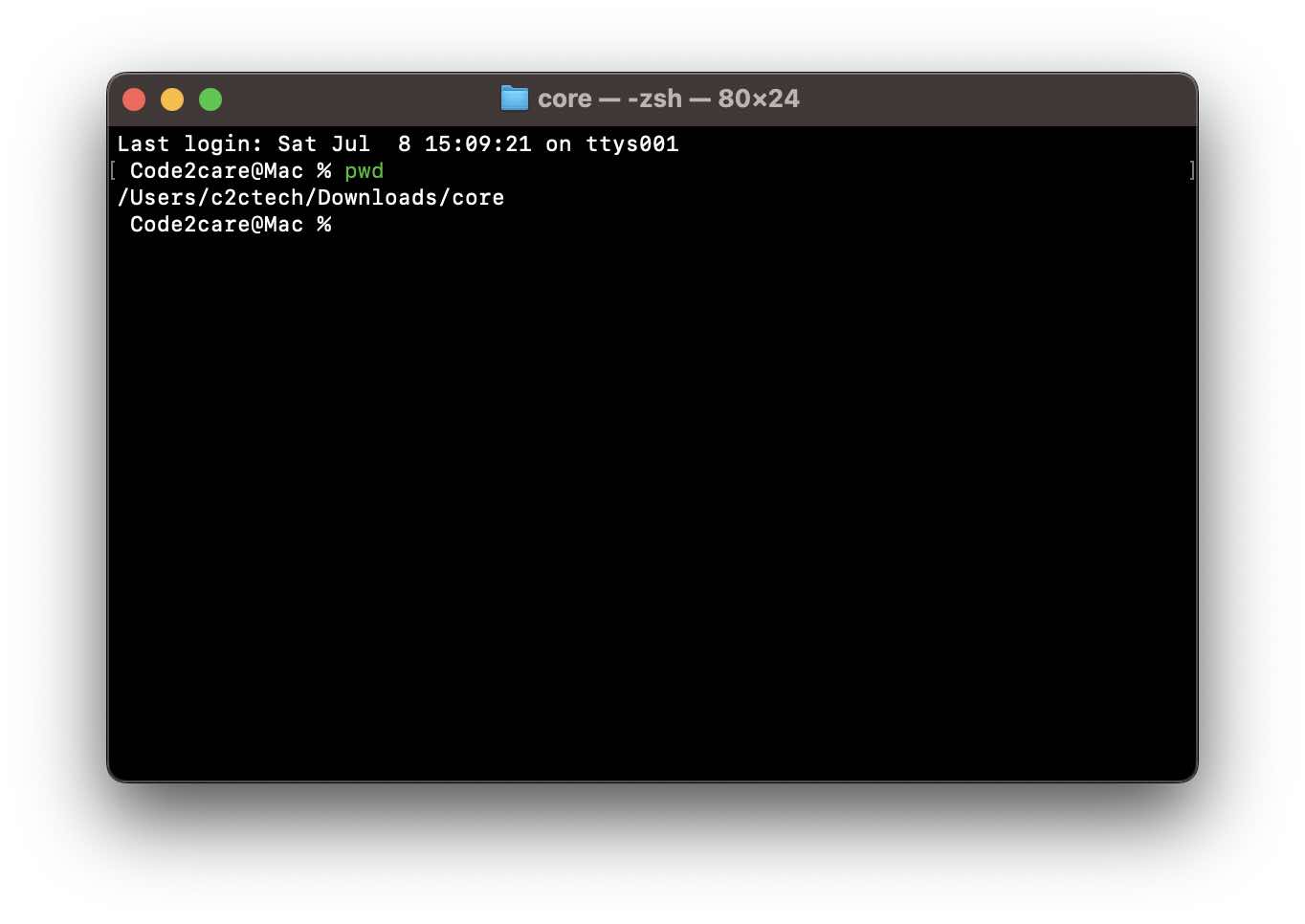 Terminal Location opened using Finder